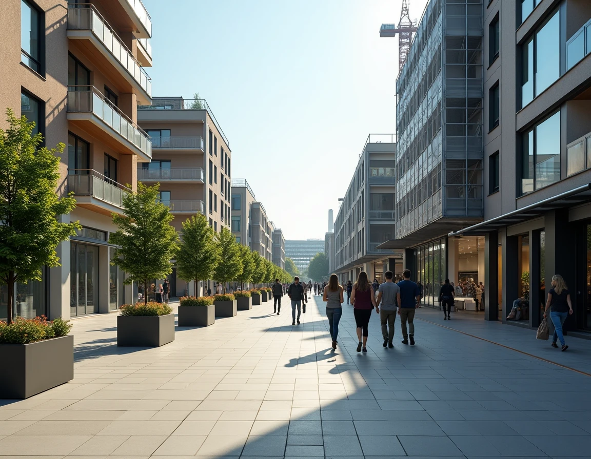 Boulevard rénové de Créteil montrant la coexistence entre anciens immeubles et nouveaux bâtiments modernes en construction