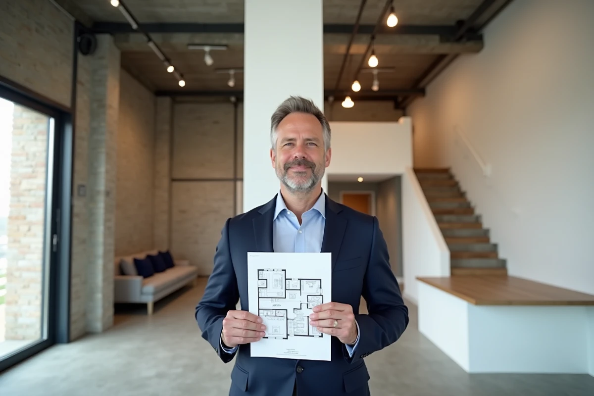 Comparaison architecturale entre un loft ouvert et un duplex à deux niveaux avec agent immobilier