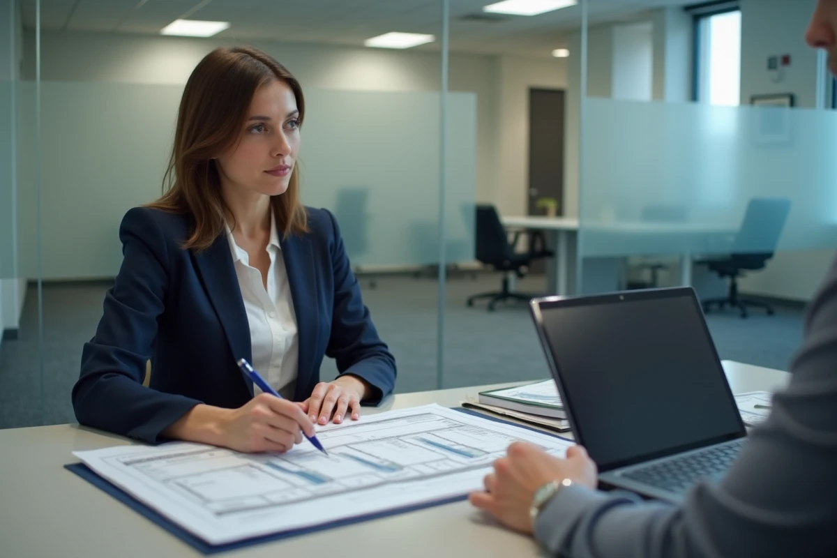 Propriétaire bailleuse en réunion avec un conseiller fiscal pour optimiser les frais déductibles de son bien locatif