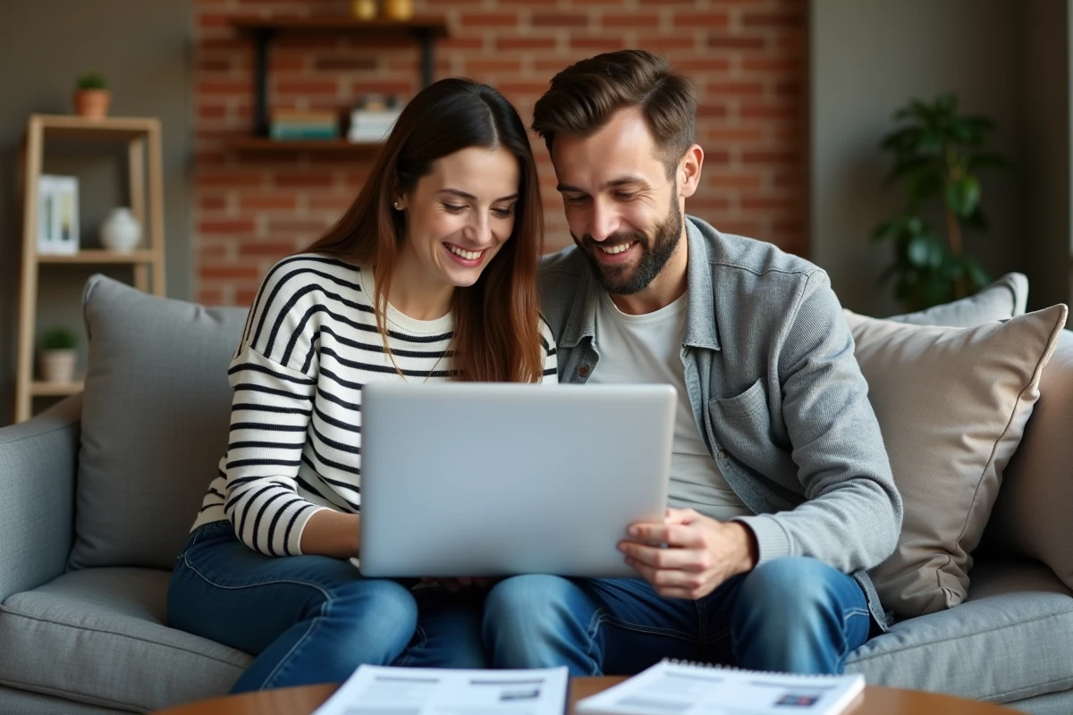 Couple étudiant leur budget mensuel pour déterminer le loyer compatible avec leur salaire