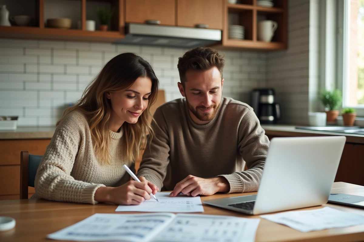 Un couple évaluant leur capacité d'emprunt pour un prêt garanti à domicile
