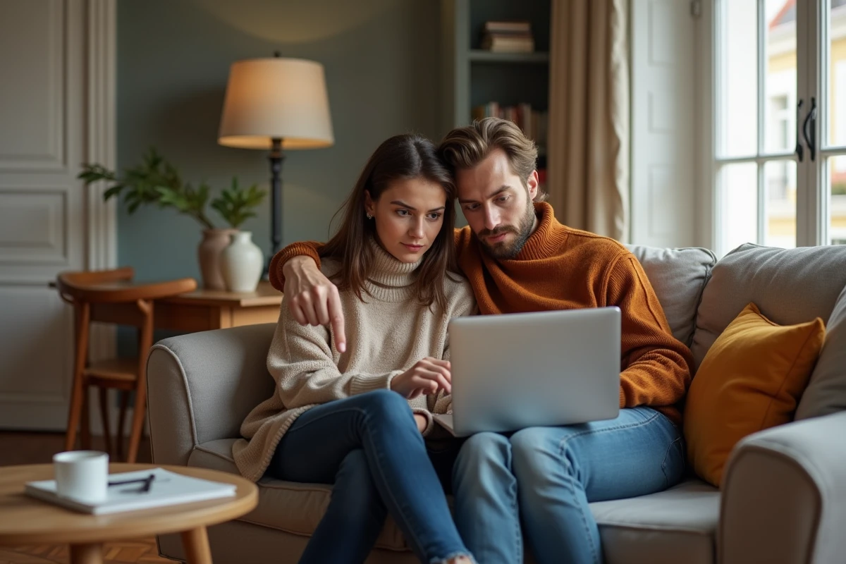 Couple consultant en ligne les conditions d'expiration de la garantie Visale sur un ordinateur