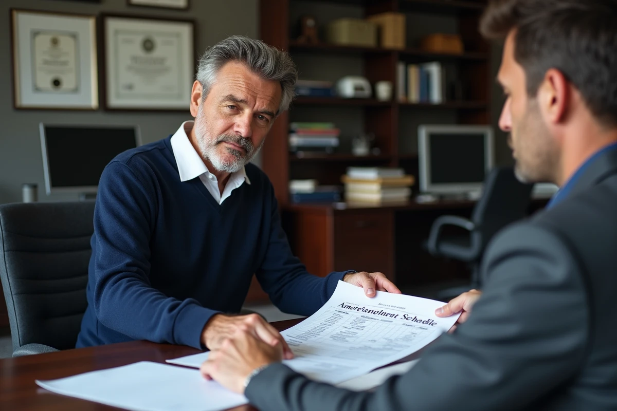 Expert-comptable expliquant la durée d'amortissement LMNP à un investisseur immobilier dans un cabinet comptable