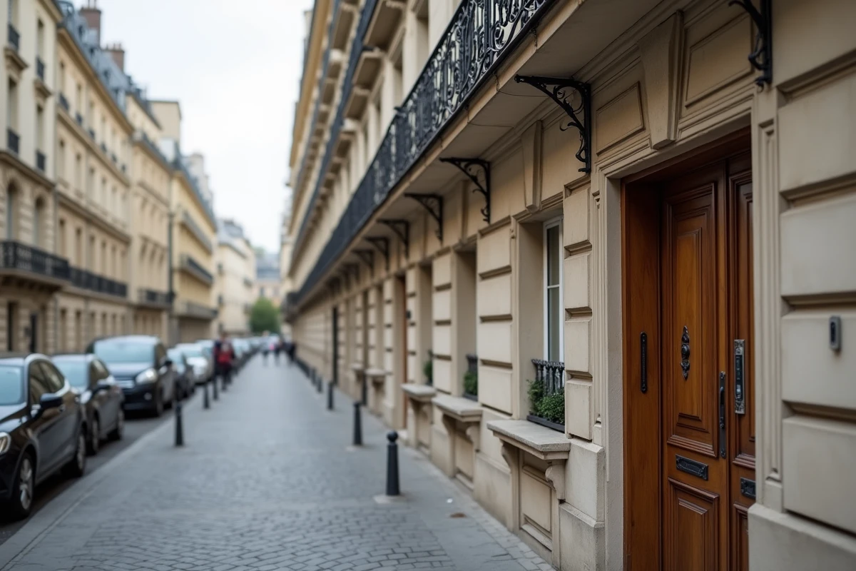 Façade haussmannienne d'un immeuble parisien abritant un appartement T4 duplex sur deux niveaux