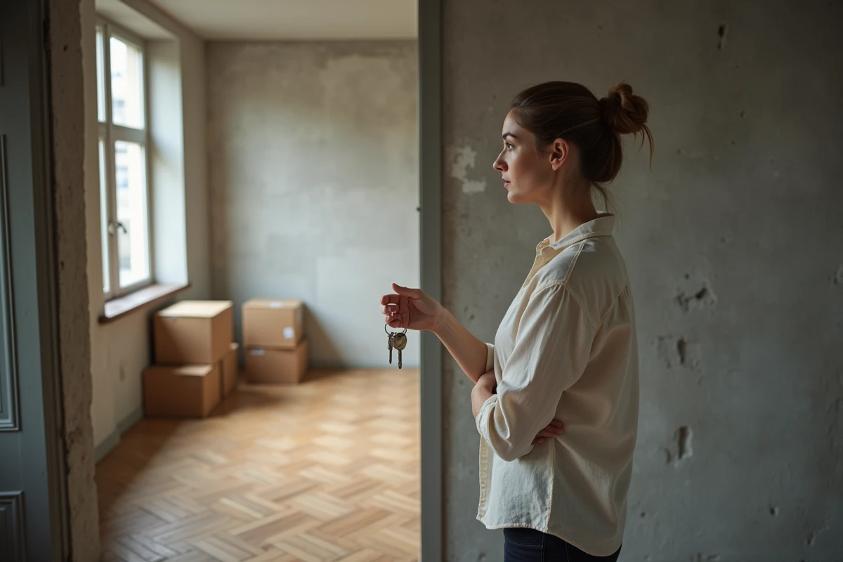 Femme tenant des clés devant un appartement vide dans le cadre d'une location-accession