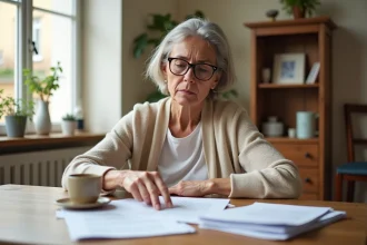 Femme consultant des formulaires d'éligibilité à l'ANAH pour des aides à la rénovation énergétique