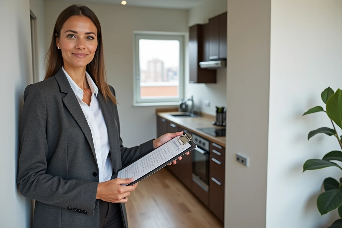 Gestionnaire immobilière en appartement LMNP meublé évaluant les équipements pour le calcul de la durée d'amortissement