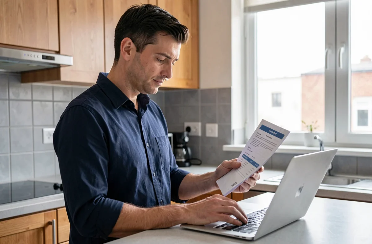 Homme consultant les aides au paiement de la caution locative sur son ordinateur portable en 2026