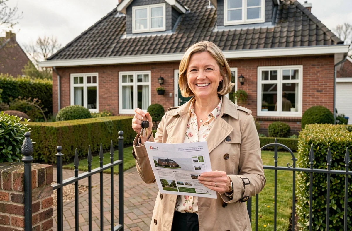 Chasseuse immobilière de Je Rêve d'une Maison tenant les clés d'une maison individuelle avec jardin dans le Nord