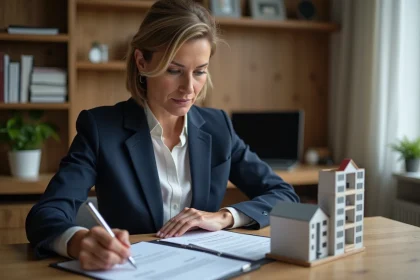 Propriétaire bailleurs consultant un contrat d'assurance PNO pour son investissement locatif