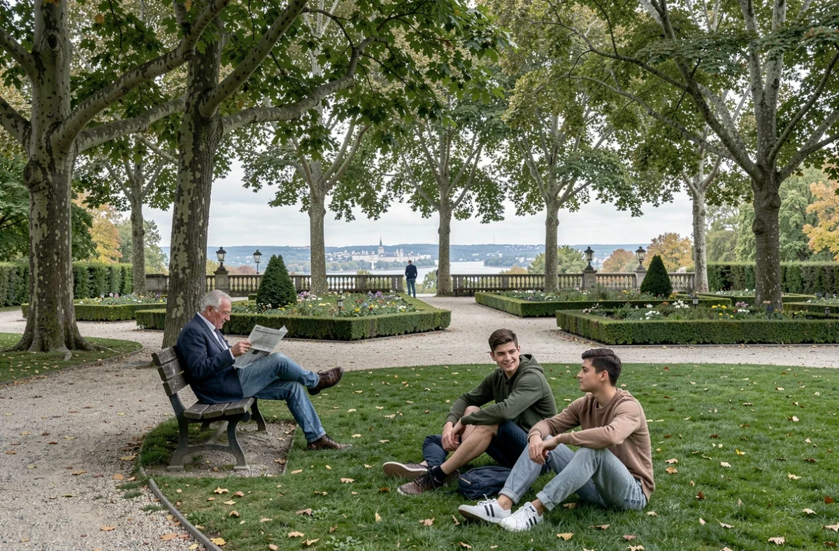 Habitants se reposant dans le Parc du Château de Saint-Germain-en-Laye, illustrant la qualité de vie et les espaces verts de la ville