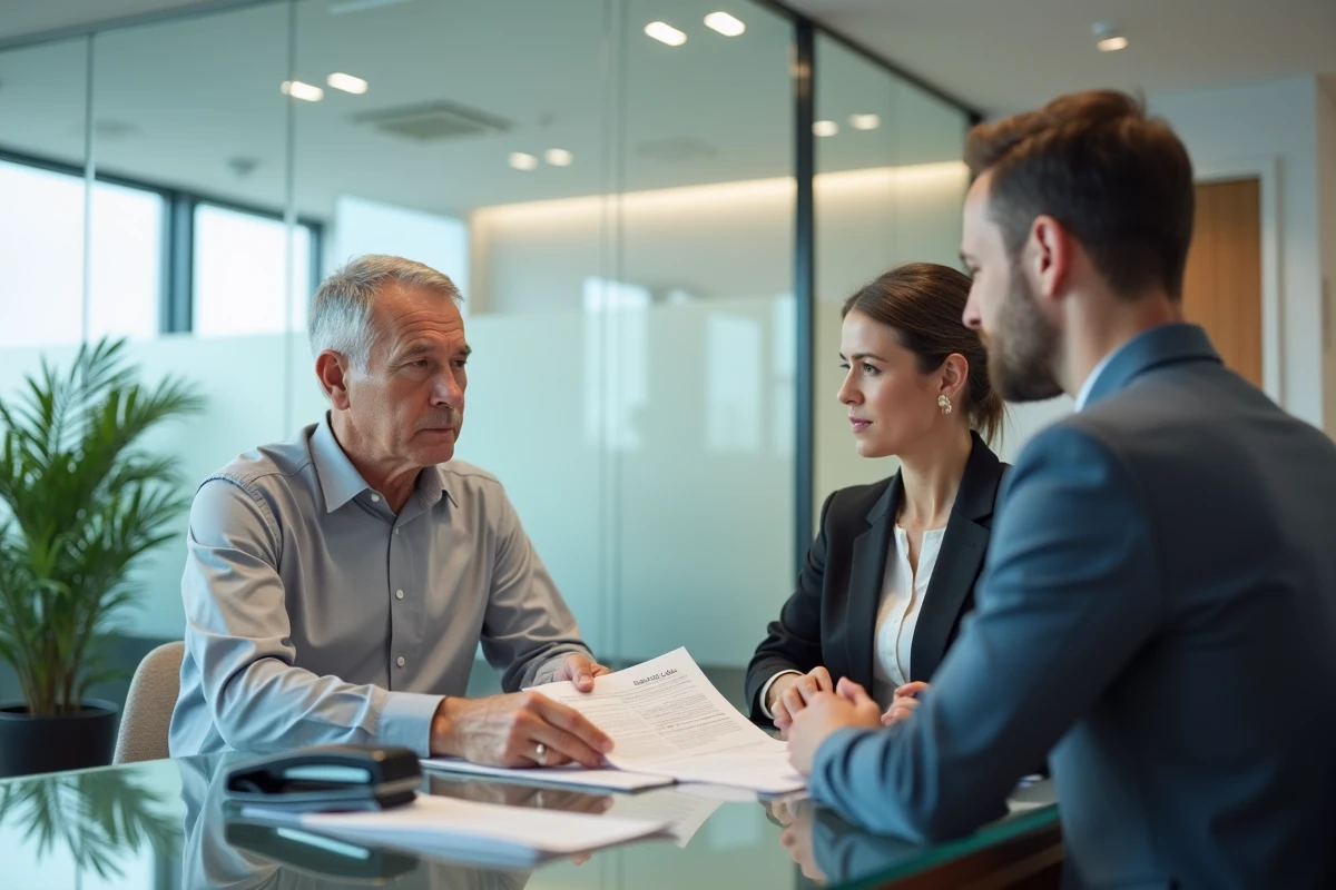 Client en réunion avec un conseiller en assurance pour le remboursement de frais d'expertise